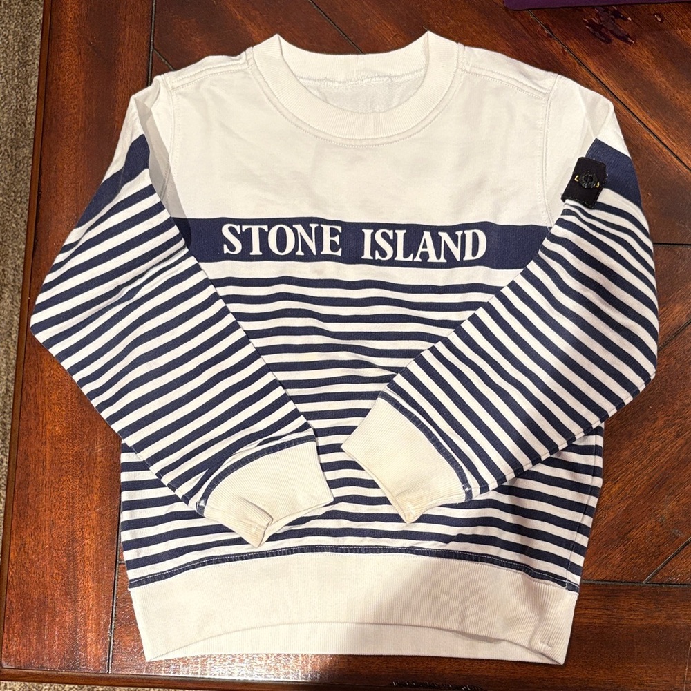 Stone Island Navy and White Striped Crewneck